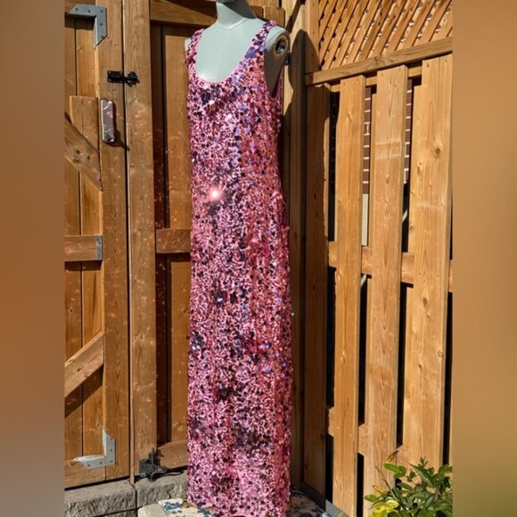 🆕 SIMKHAI 🧿 NWOT Bex Sequined Embellished Maxi Dress, Sorbet Pink - Sz US 12 - Picture 4 of 16